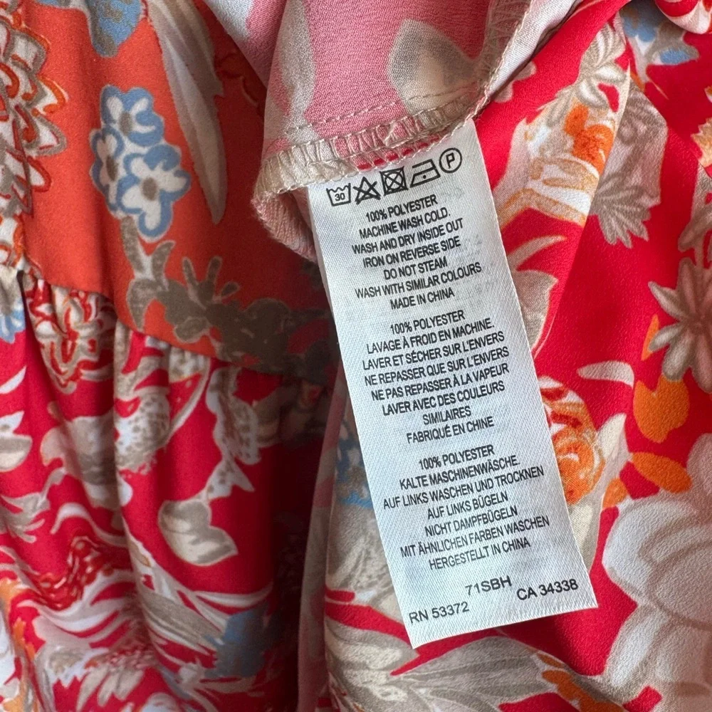 French Connection Yellow and Red Tiered Flowy Boho Floral Long Sleeve Maxi Dress - Picture 11 of 11